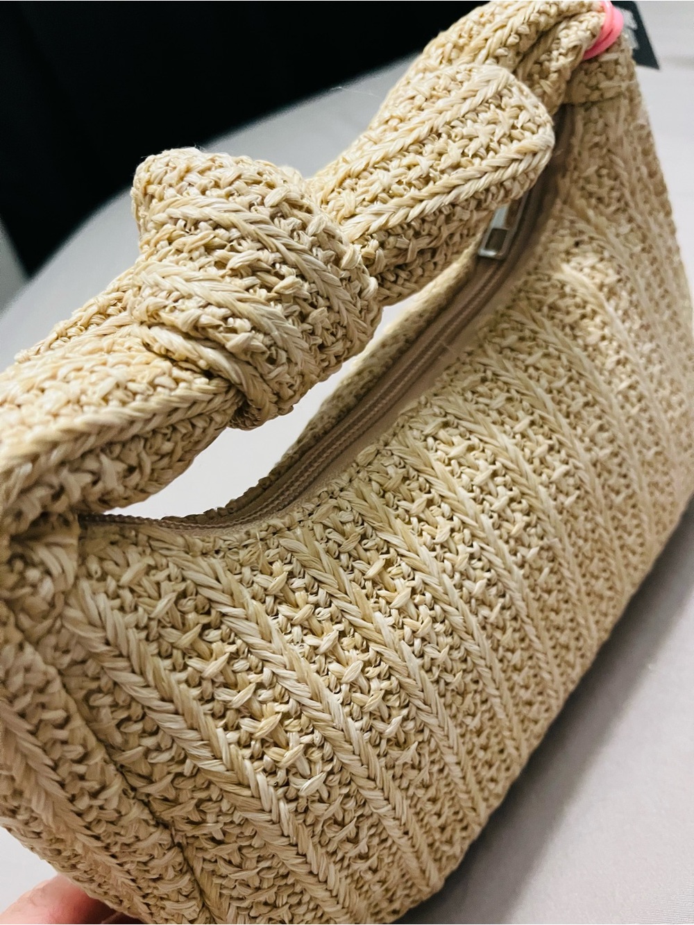 Knotted Straw Shoulder Bag in Natural
